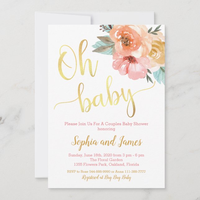 Invitation Baby shower de couples, Baby shower flo (Devant)