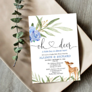 Invitation Baby shower de couples de cerfs de bois bleu verdu