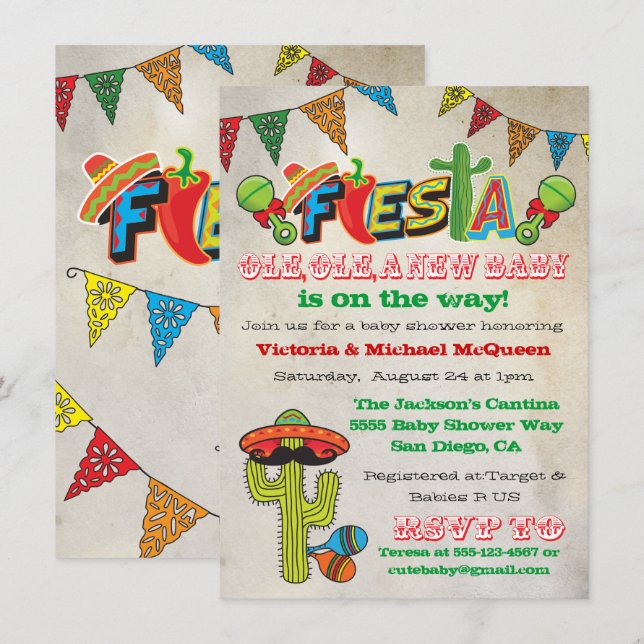 Invitation Baby shower de couples de fêtes mexicai (Devant / Derrière)