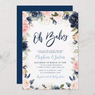 Invitation baby shower de couples de fleurs marines et rousse