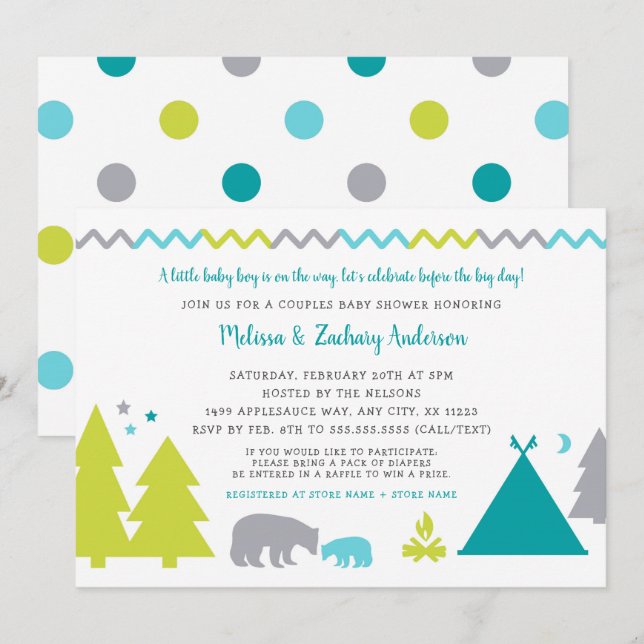 Invitation Baby shower de couples de garçons | Ours nordique  (Devant / Derrière)