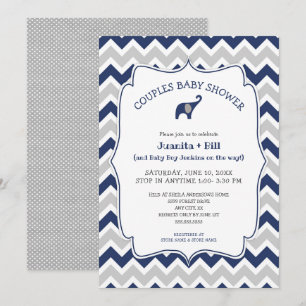 Invitation Baby shower de couples d'éléphants bleu marine