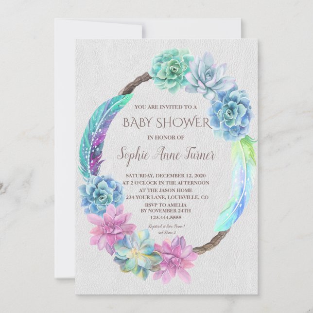 Invitation Baby shower de couronne de cactus Succu (Devant)