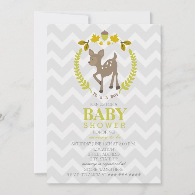 Invitation Baby shower de couronne de cerfs - Garçon (Devant)