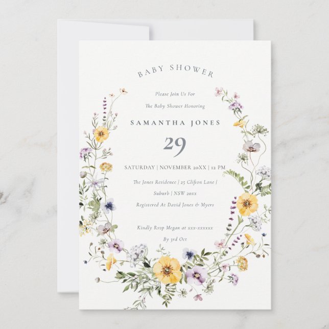 Invitation Baby shower de couronne de Fleur sauvag (Devant)