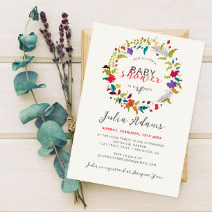 Invitation Baby shower de couronne de Fleur sauvage de bois e