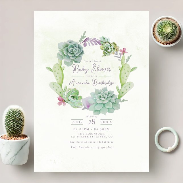 Invitation Baby shower de couronne de succulents Whimsical (Whimsical Succulent Wreath Baby Shower Invitation)