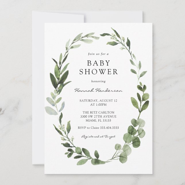 Invitation Baby shower de couronne d'eucalyptus (Devant)