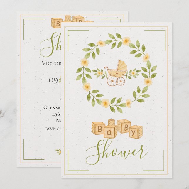 Invitation Baby shower de couronne florale simple (Devant / Derrière)