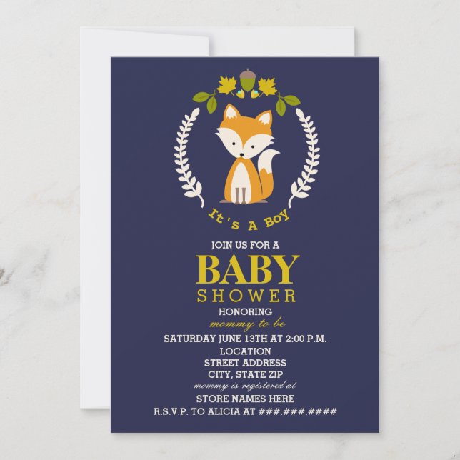 Invitation Baby shower de couronne Fox - Garçon (Devant)