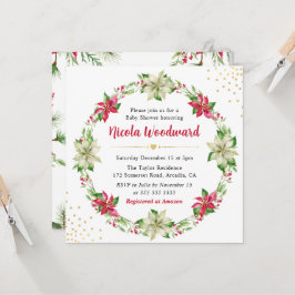Invitation Baby shower de couronne rouge et blanc Poinsettia