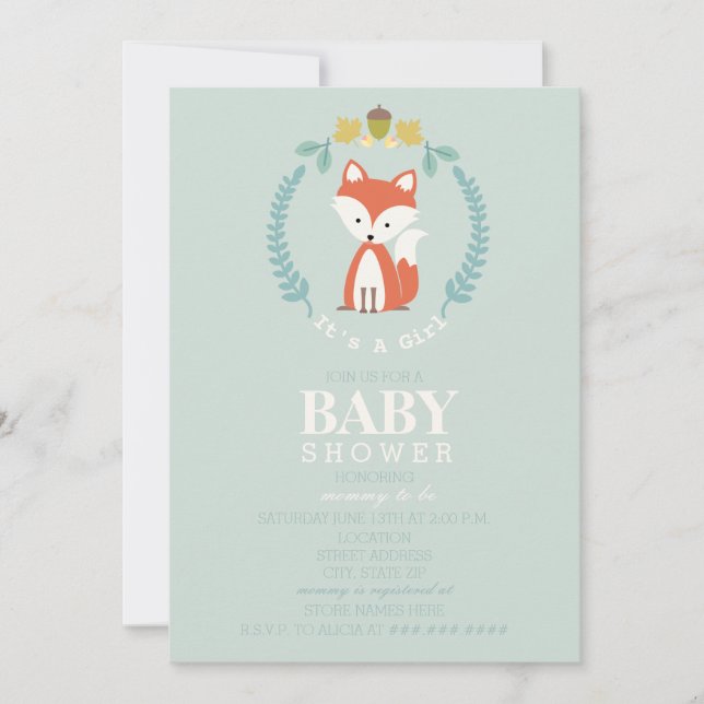 Invitation Baby shower de couronnes de Fox - Fille (Devant)