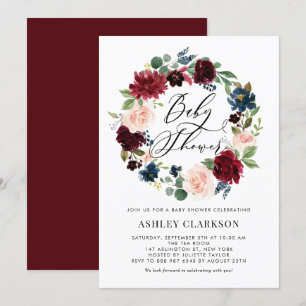 Invitation Baby shower de couronnes florales de Bourgogne et 
