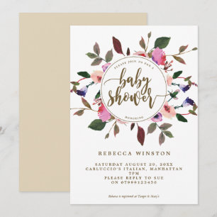 Invitation baby shower de couronnes florales rose violet invi