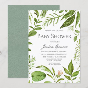 Invitation Baby shower de couronnes vertes moderne