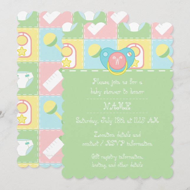 Invitation Baby shower de courtepointe pour bébé (Devant / Derrière)