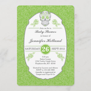Invitation Baby shower de crâne Damas fantaisie en vert