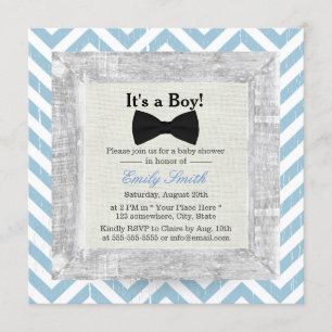 Invitation Baby shower de Cravate garçon Blue Chevron Stripes