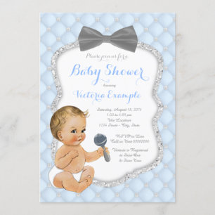 Invitation Baby shower de Cravate Garçon Silver Blue Grey