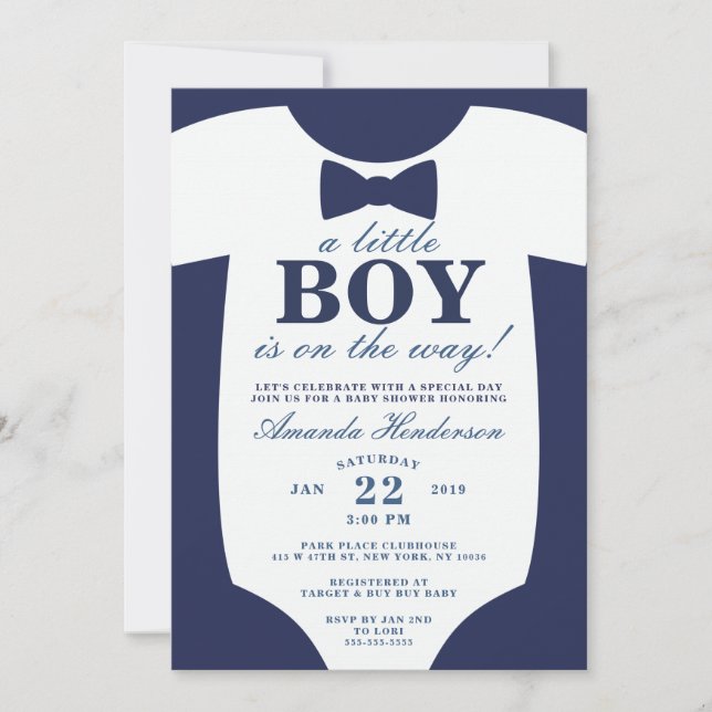 Invitation Baby shower de Cravate Little Boy Bow (Devant)