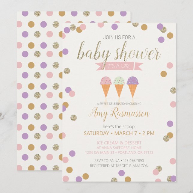 Invitation Baby shower de crème glacée - C'est une (Devant / Derrière)