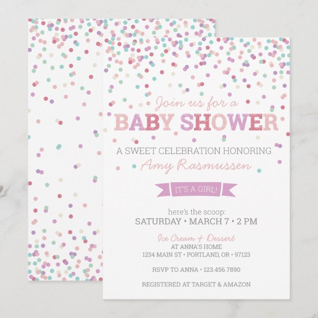 Invitation Baby shower de crème glacée - Fille (Devant / Derrière)