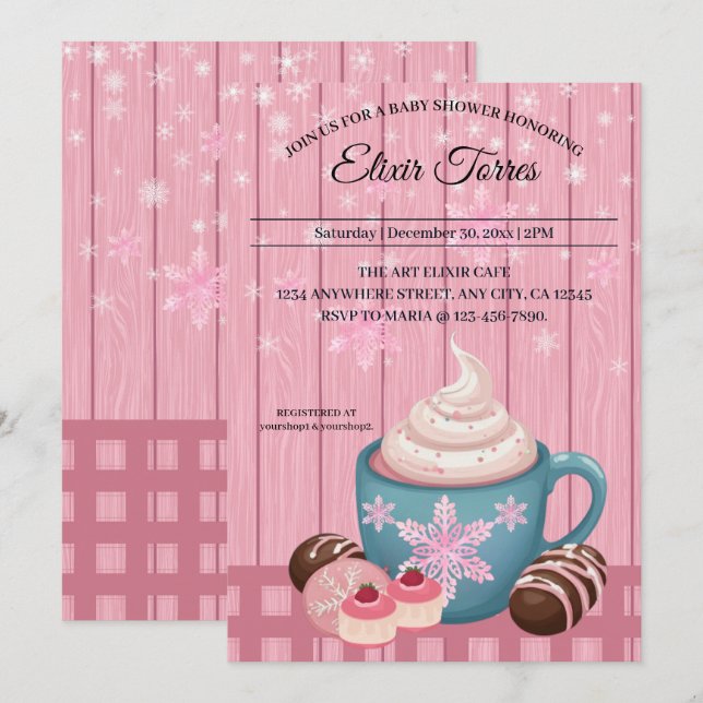 Invitation Baby shower de crème humide en bois rose (Devant / Derrière)