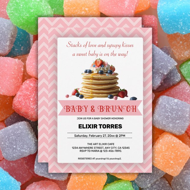 Invitation Baby shower de crêpes de fraise rose pour bébé et  (Créateur téléchargé)