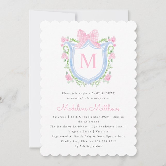 Invitation Baby shower de crête rose et bleu aquarelle (Devant)