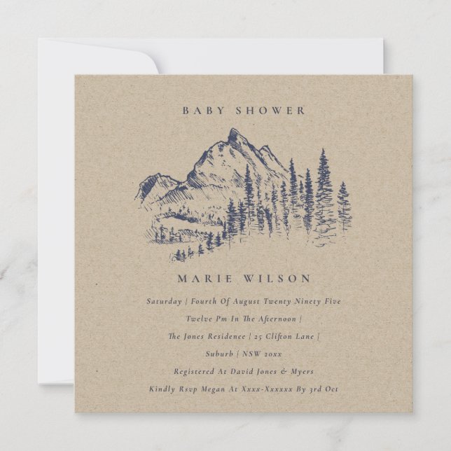 Invitation Baby shower de croquis Kraft Pine Mount (Devant)