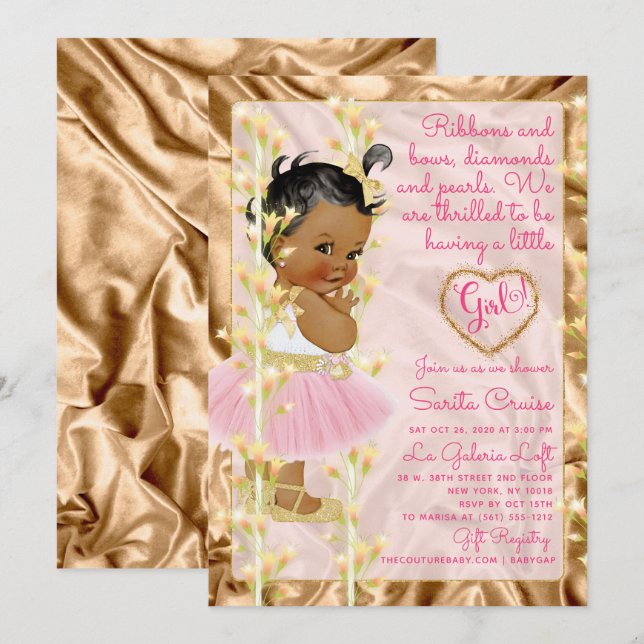 Invitation Baby shower de cuivre de rose et de bébé d'or (Devant / Derrière)
