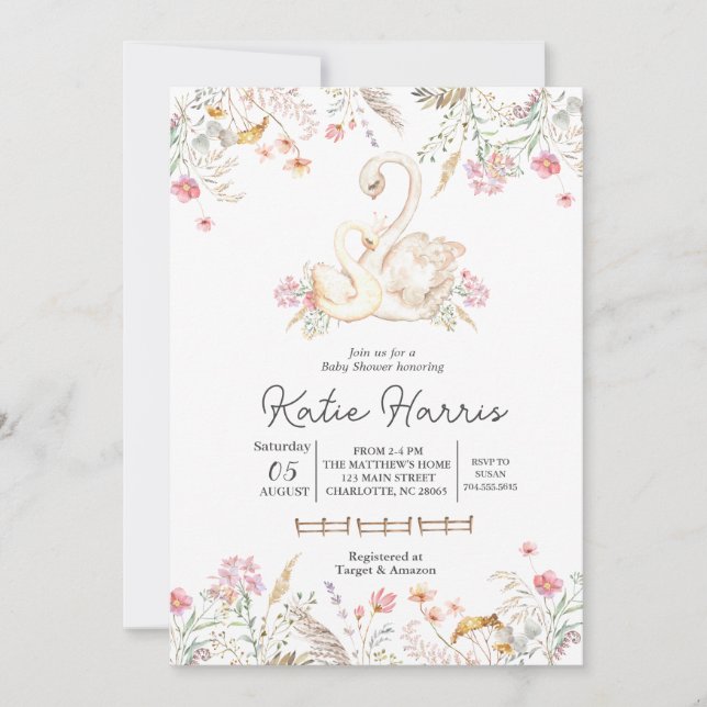Invitation Baby shower de cygne, (Devant)
