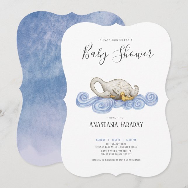 Invitation Baby shower de cygne aquarelle (Devant / Derrière)