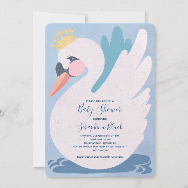 Invitation Baby shower de cygne bleu (Devant)