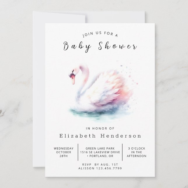 Invitation Baby shower de cygne en ligne Whimsy (Devant)