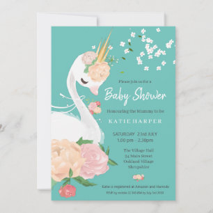 Invitation Baby shower de cygne floral Whimsical