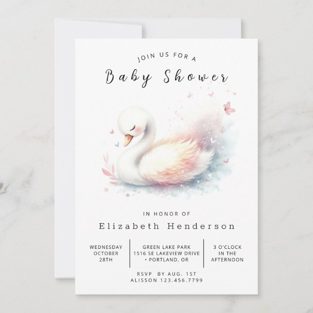 Invitation Baby shower de cygne imprimé enchâssé (Devant)
