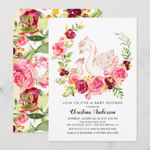 Invitation Baby shower de cygne maman et bébé