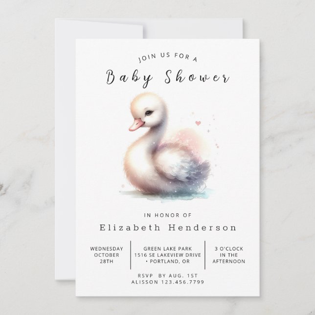 Invitation Baby shower de cygne modifiable classique (Devant)
