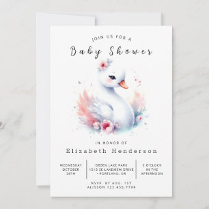 Invitation Baby shower de cygne personnalisé Boho