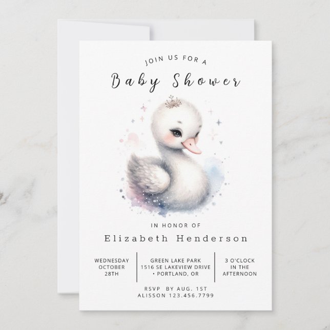 Invitation Baby shower de cygne personnalisé Whimsy (Devant)