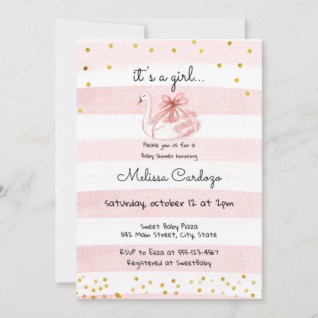 Invitation Baby shower de cygne rose délicat (Devant)