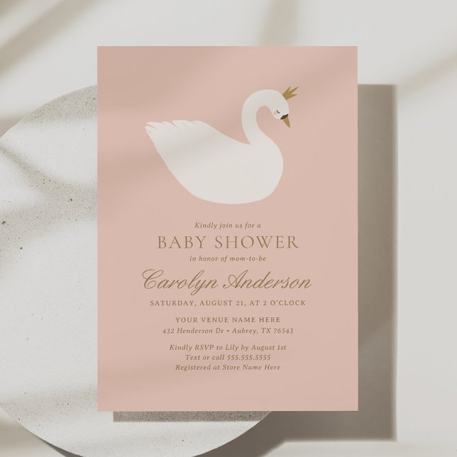 Invitation Baby shower de cygne rose élégant (Créateur téléchargé)