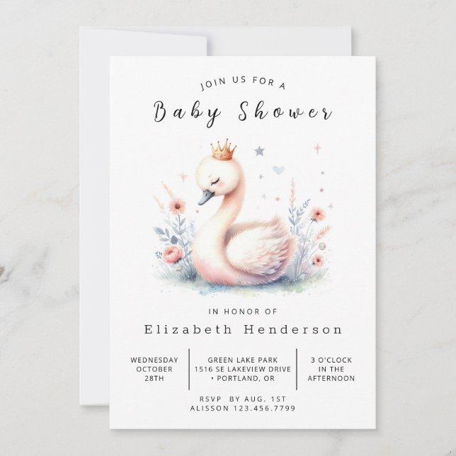 Invitation Baby shower de cygne rustique modifiable (Devant)