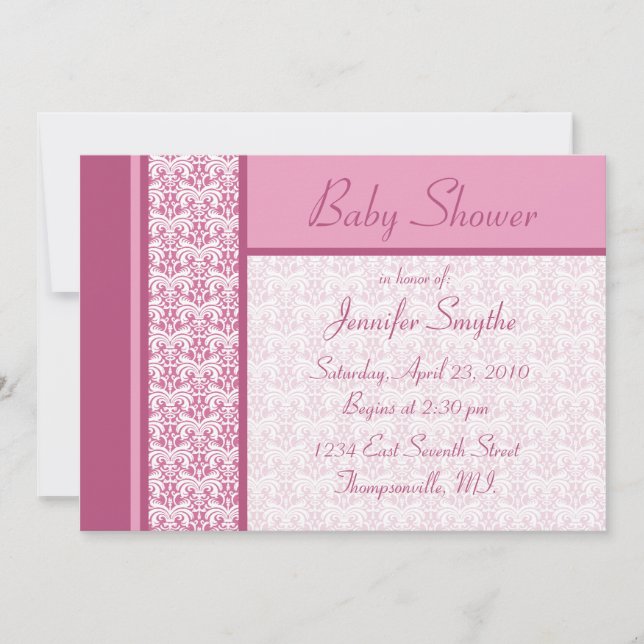 Invitation Baby shower de Damas rose (Devant)