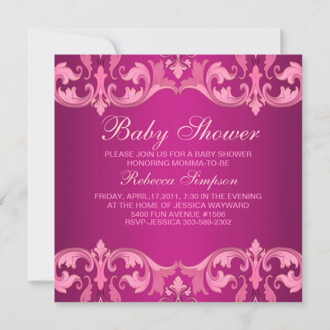 Invitation Baby shower de Damas rose (Devant)