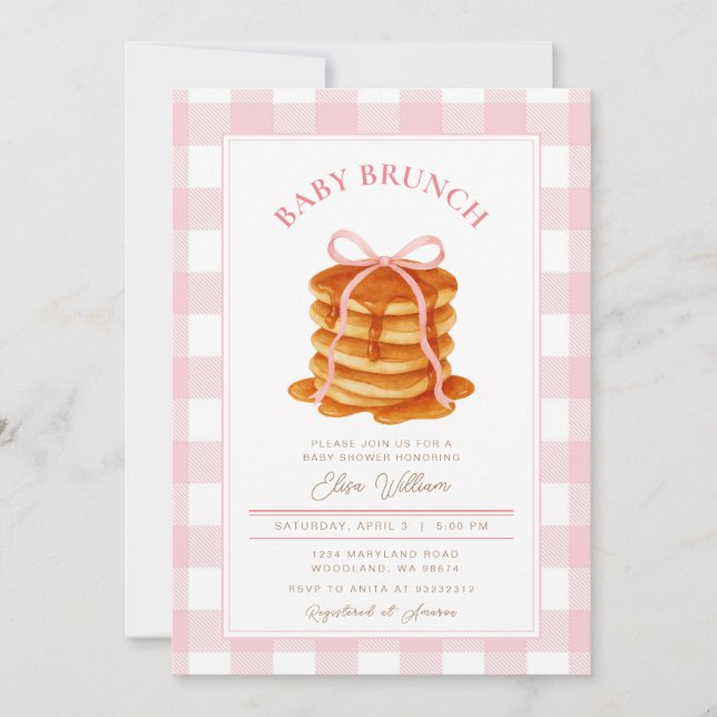 Invitation Baby shower de  de Pancake Bow Rose (Devant)
