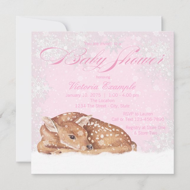 Invitation Baby shower de Deer Fawn Winter Wonderl (Devant)