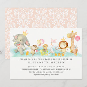 Invitation Baby shower de défilé des animaux de bébé doux