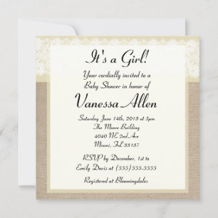 Invitation Baby shower de dentelle beige Burlap